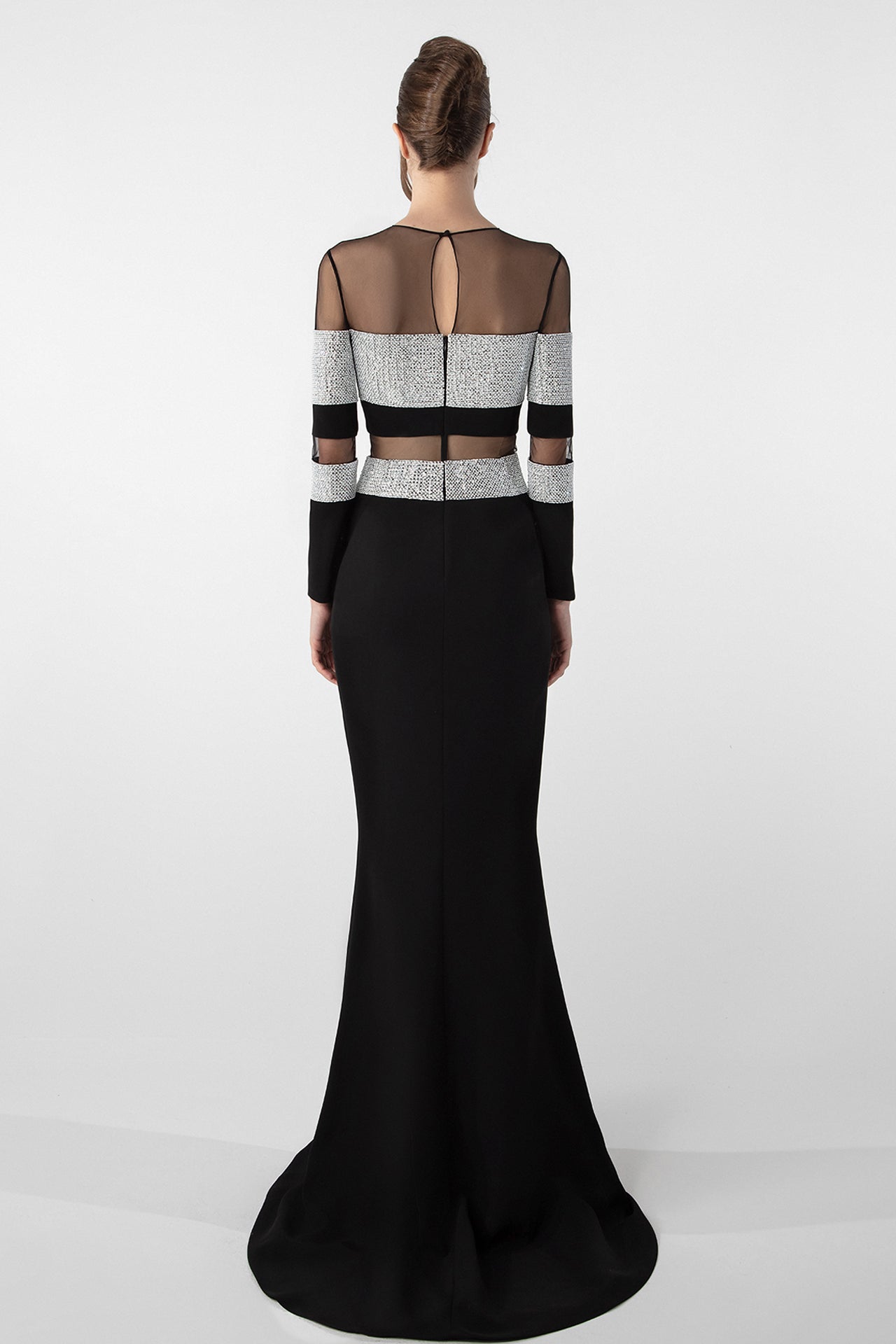 Sheer Panel Gown with Embellished Details