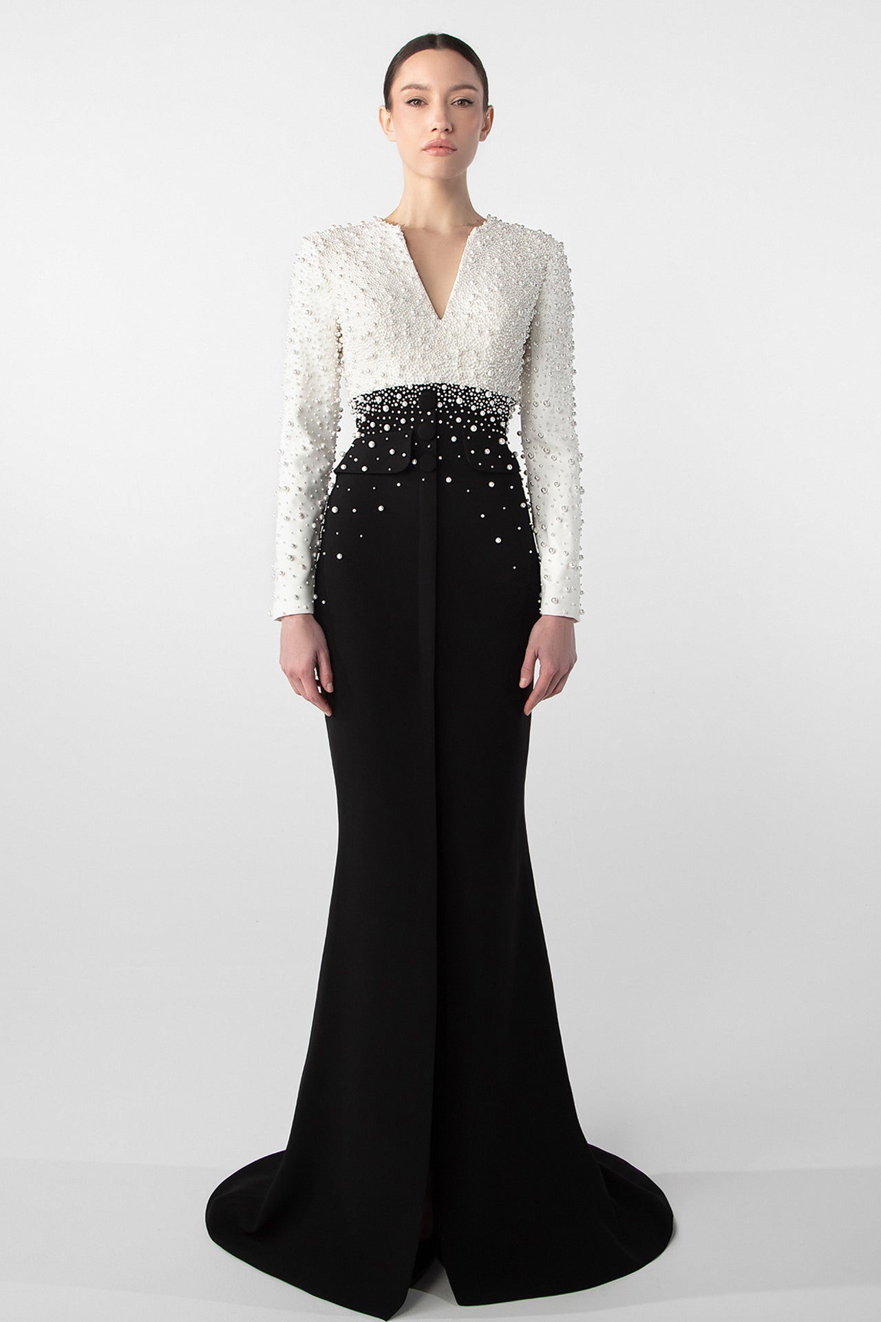 Pearl-Embroidered Crepe Gown