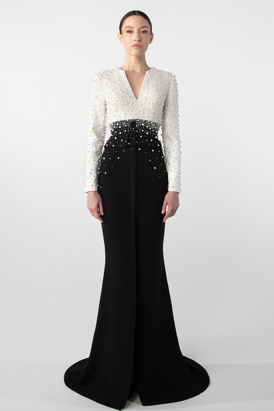 Pearl-Embroidered Crepe Gown