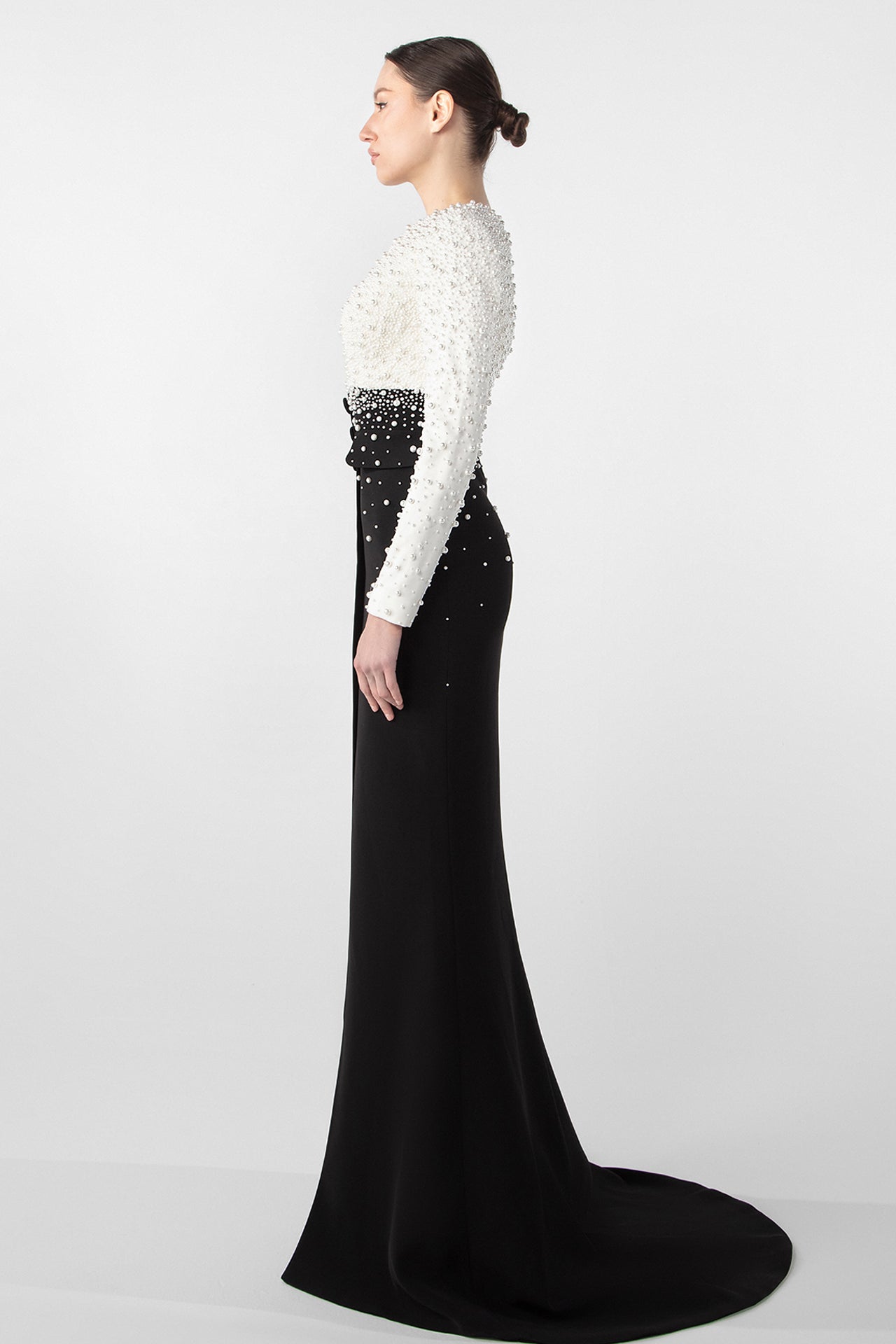 Pearl-Embroidered Crepe Gown