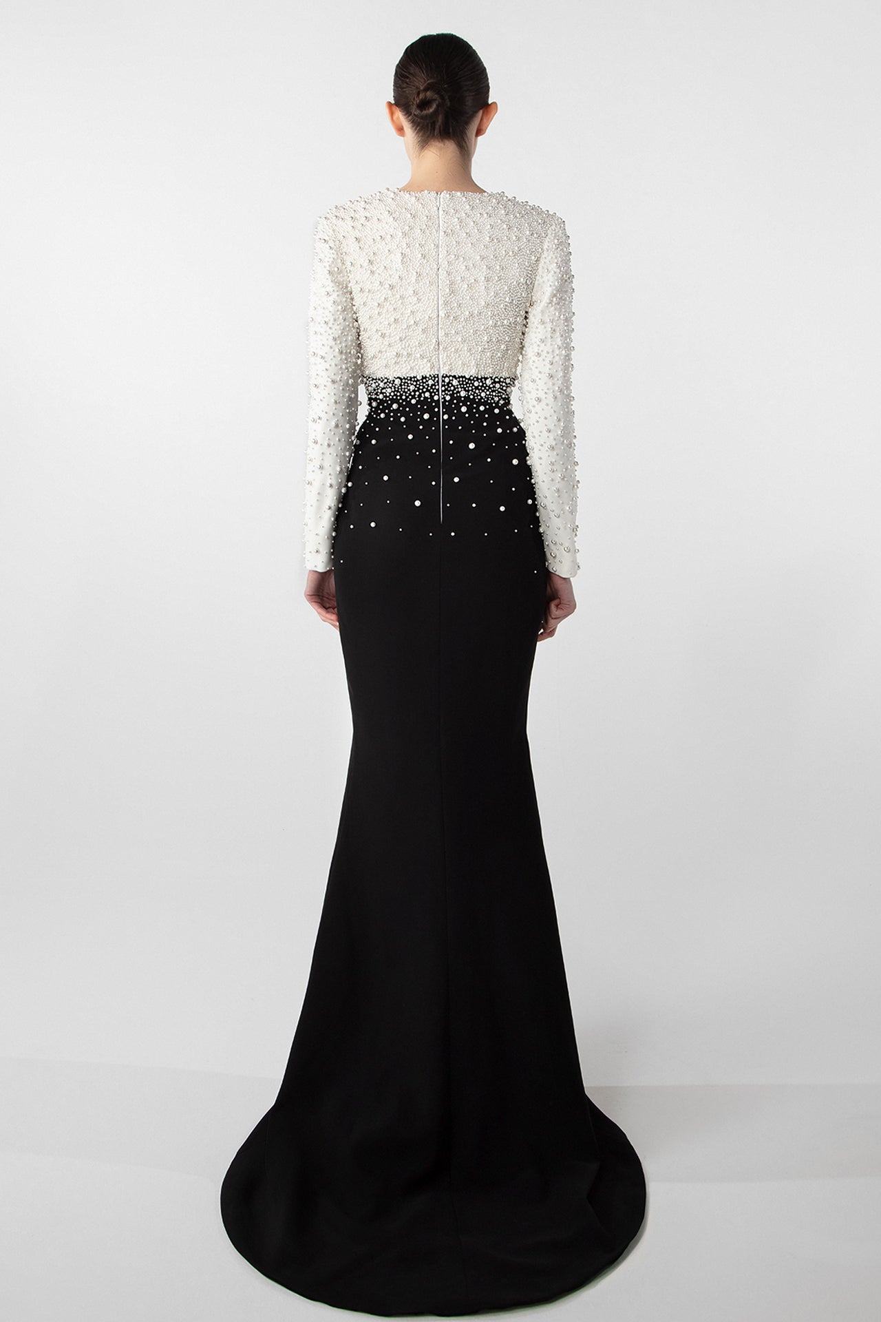 Pearl-Embroidered Crepe Gown