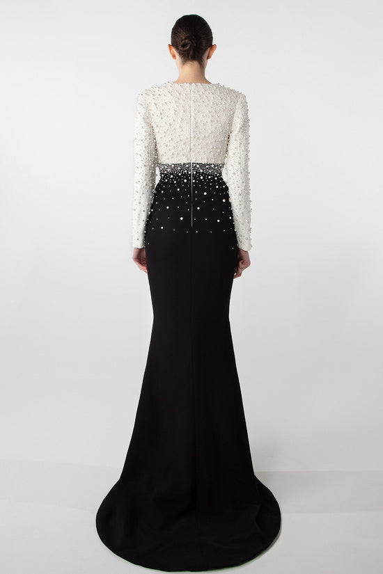 Pearl-Embroidered Crepe Gown