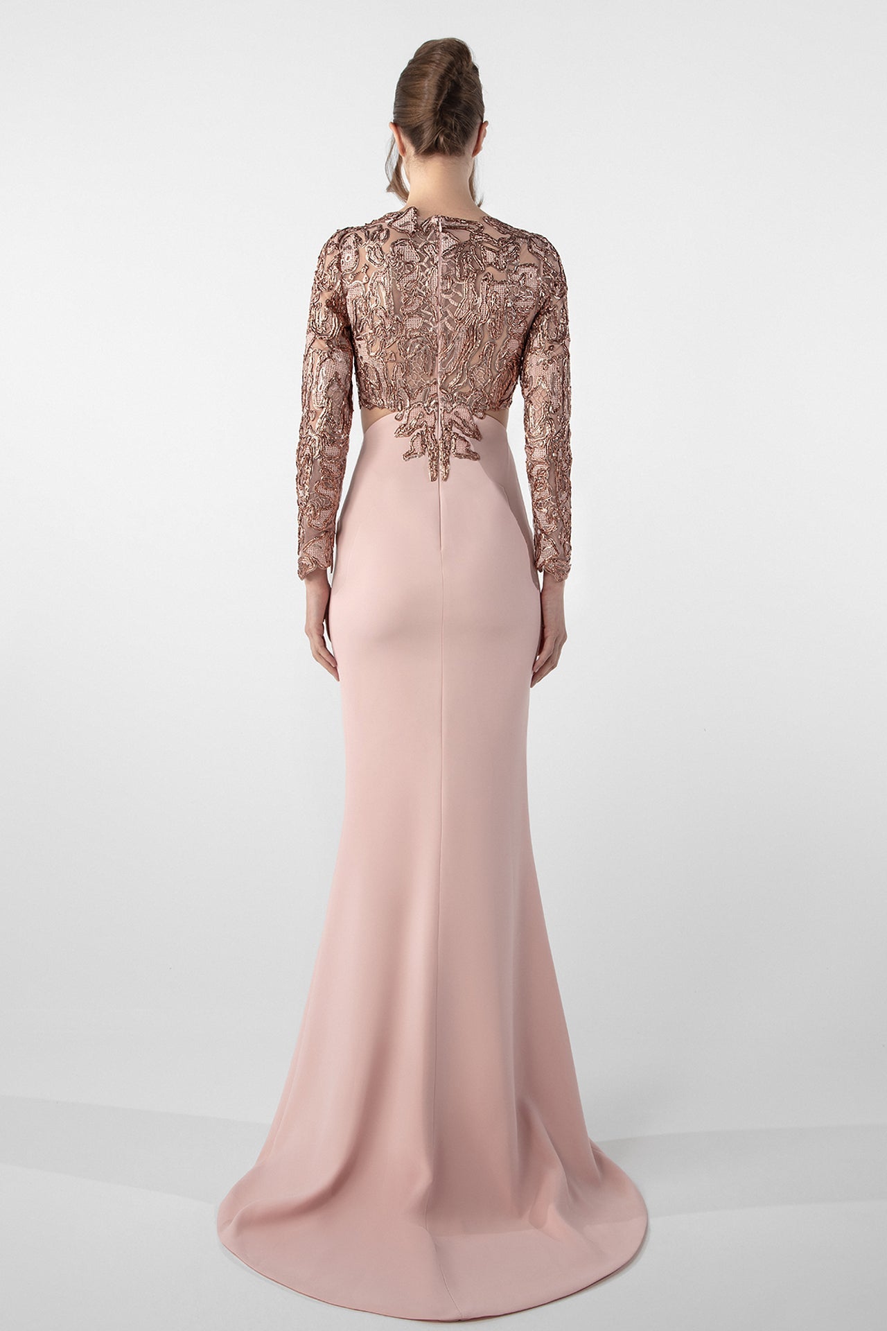 Embroidered Long-Sleeve Crepe Dress