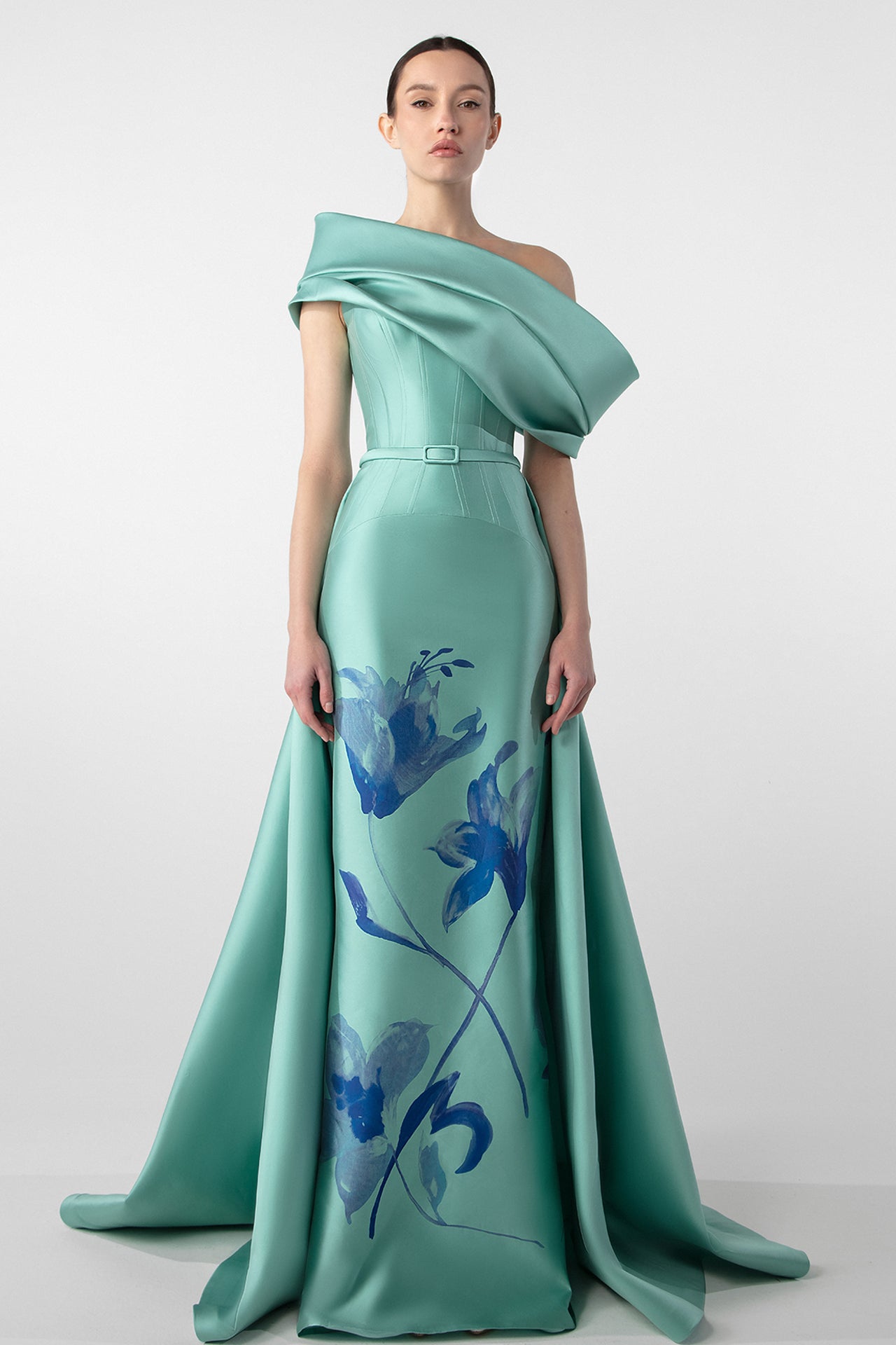 Pleated Corset Dress with Printed Detail