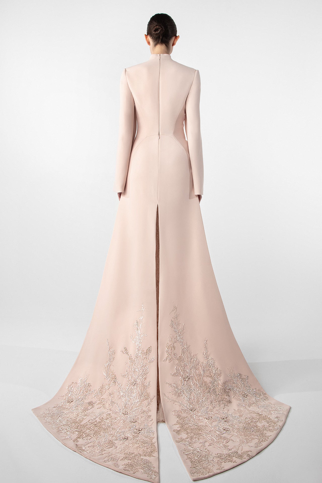 Embroidered Crepe Dress with Open Sleeves