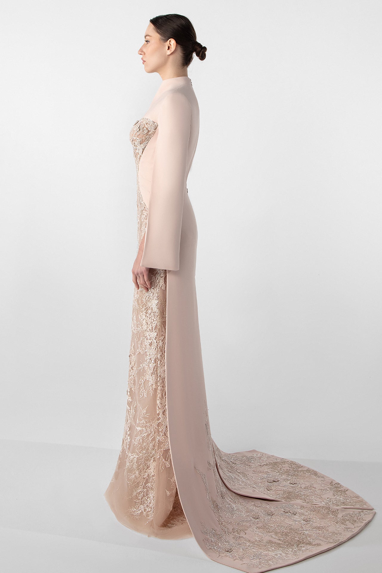 Embroidered Crepe Dress with Open Sleeves