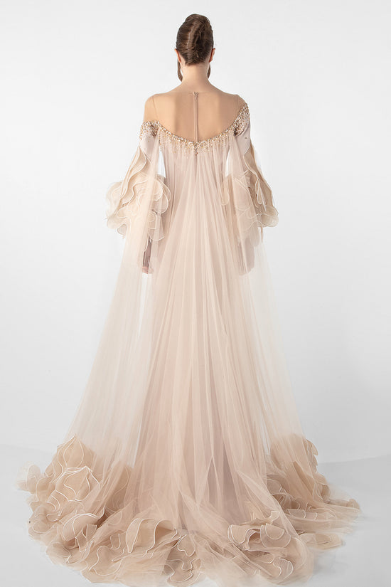 Off-Shoulder Dress with Ruffled Organza Sleeves