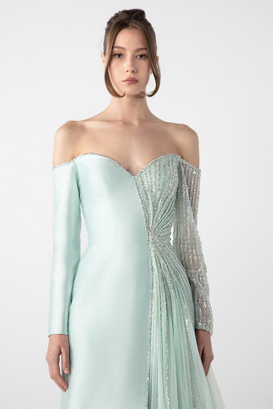 Asymmetrical Off-Shoulder Dress with Embroidery