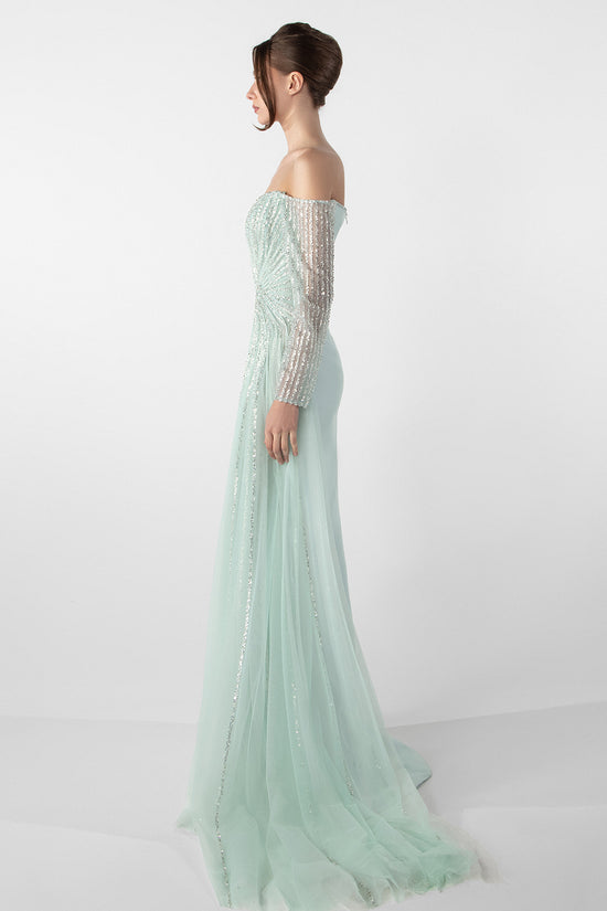 Asymmetrical Off-Shoulder Dress with Embroidery
