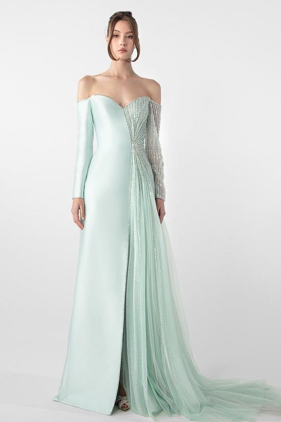 Asymmetrical Off-Shoulder Dress with Embroidery