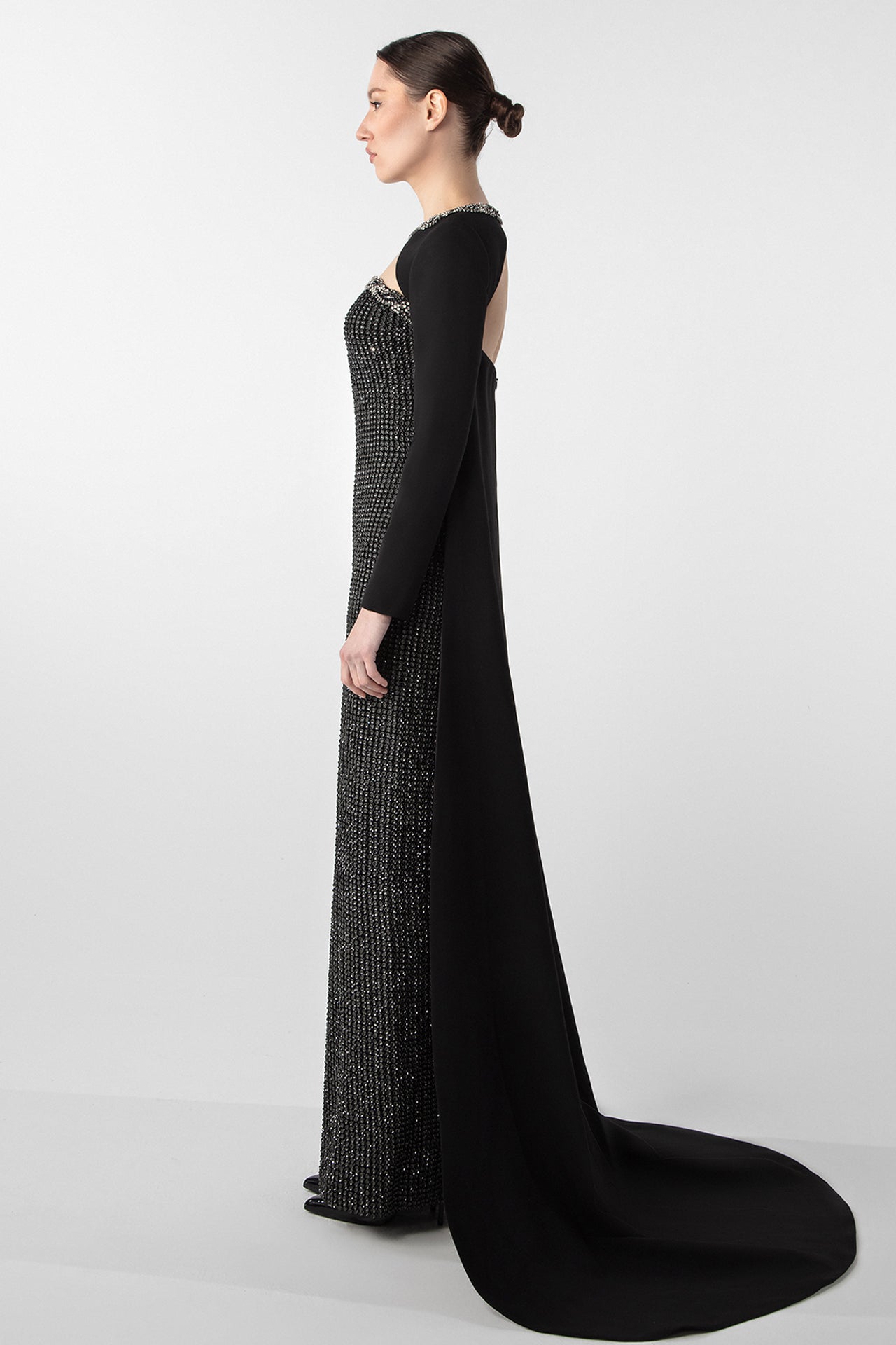 Embroidered Gown with Dramatic Train