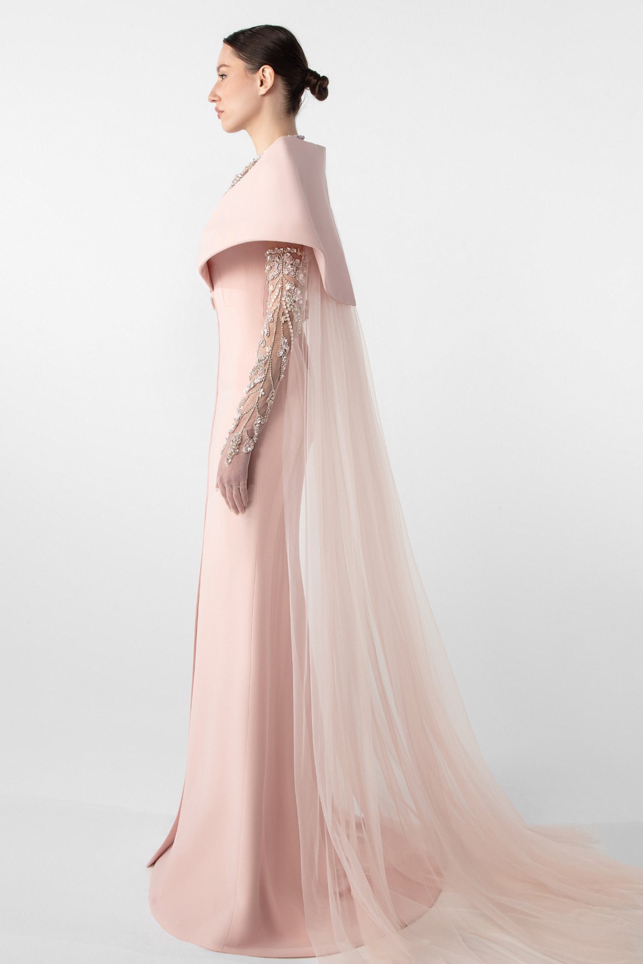 Hand-Embroidered Gloves and Crepe Mermaid Dress