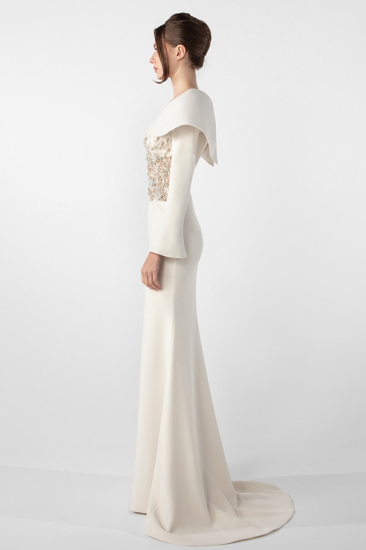 Mermaid Crepe Dress with Embroidered Bodice