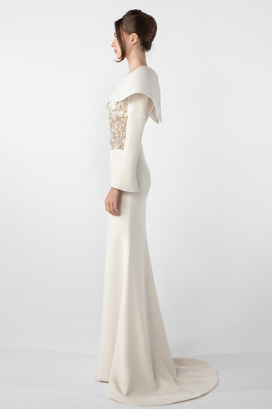 Mermaid Crepe Dress with Embroidered Bodice