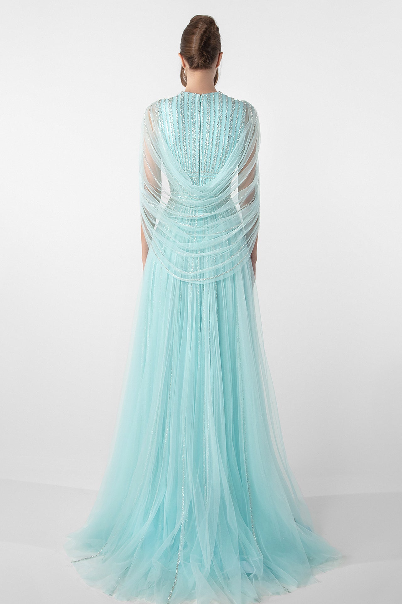 Embroidered Tulle Gown with Draped Bolero