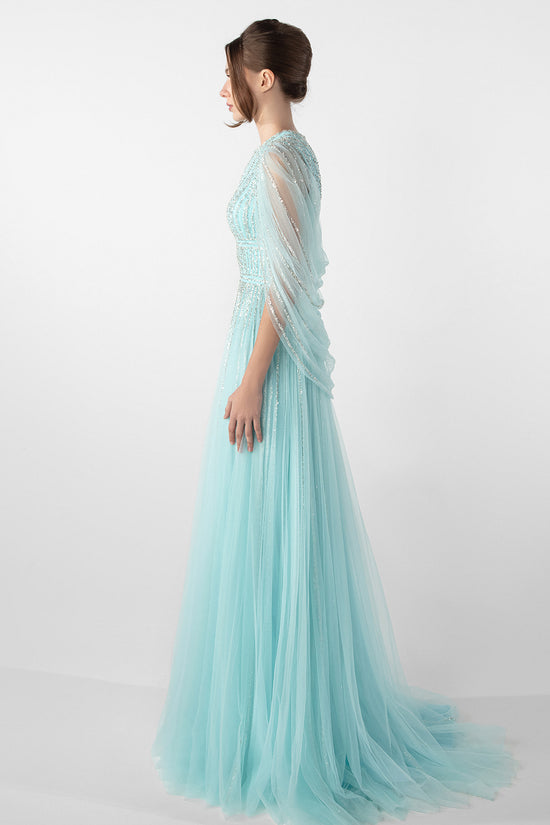 Embroidered Tulle Gown with Draped Bolero