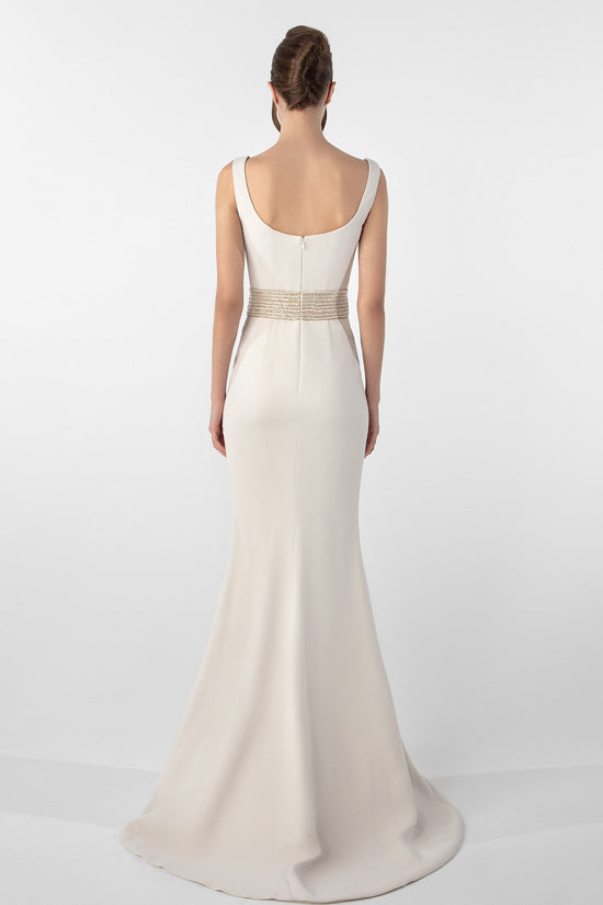 Crepe Dress with Embroidered Cape