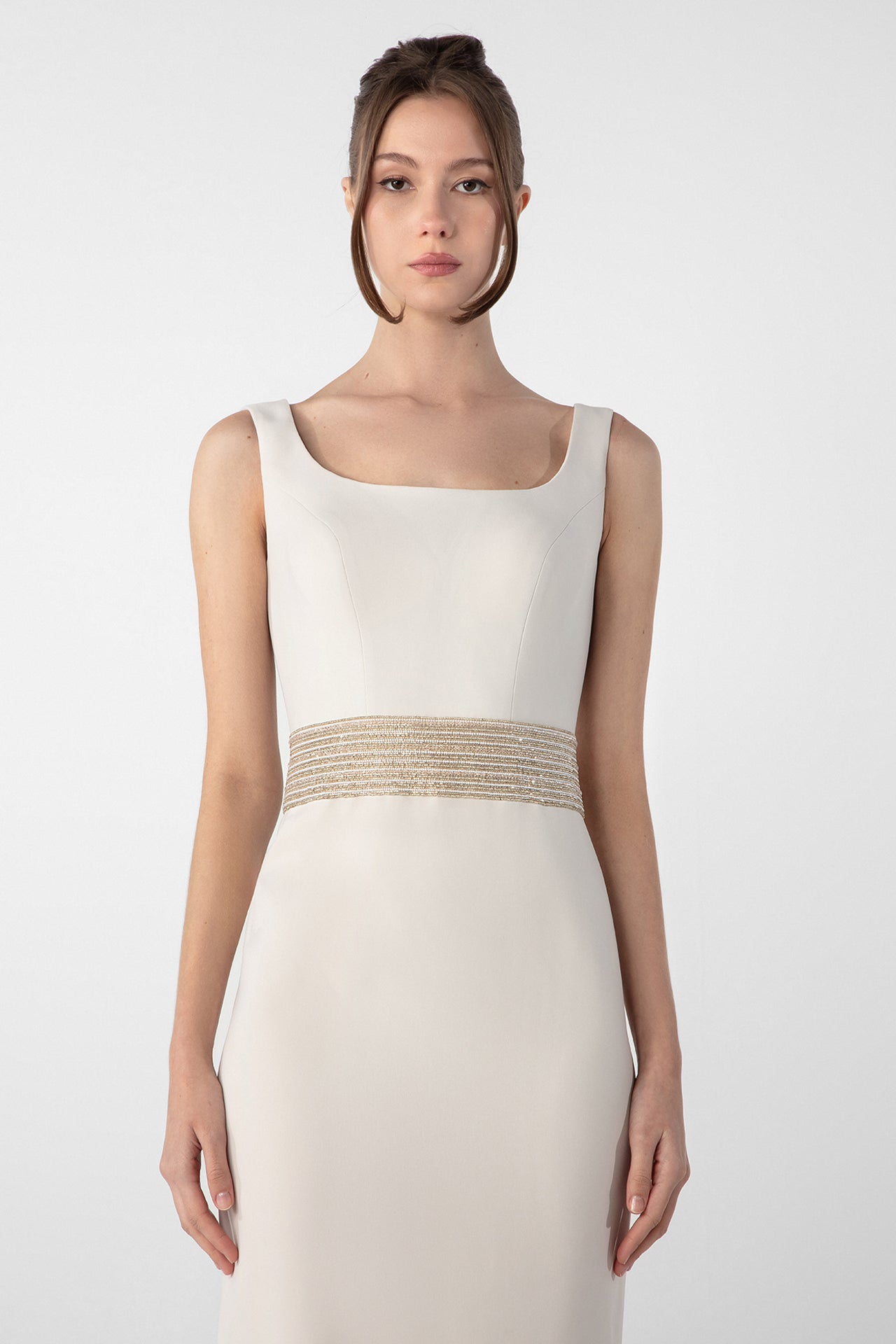 Crepe Dress with Embroidered Cape