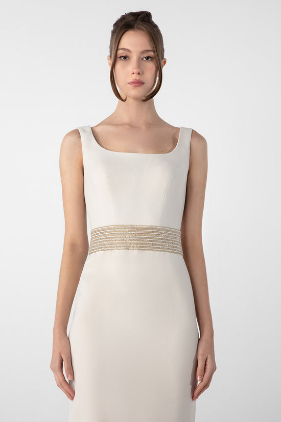 Crepe Dress with Embroidered Cape