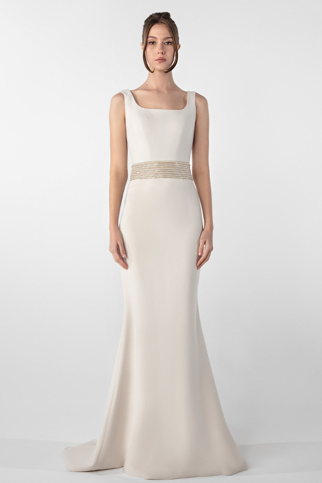 Crepe Dress with Embroidered Cape