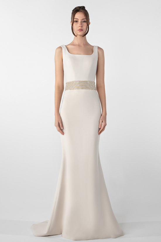 Crepe Dress with Embroidered Cape