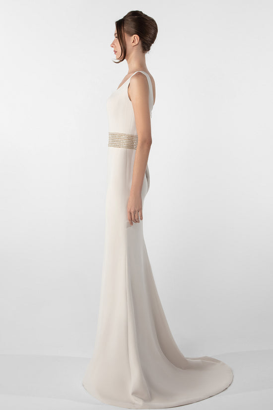 Crepe Dress with Embroidered Cape