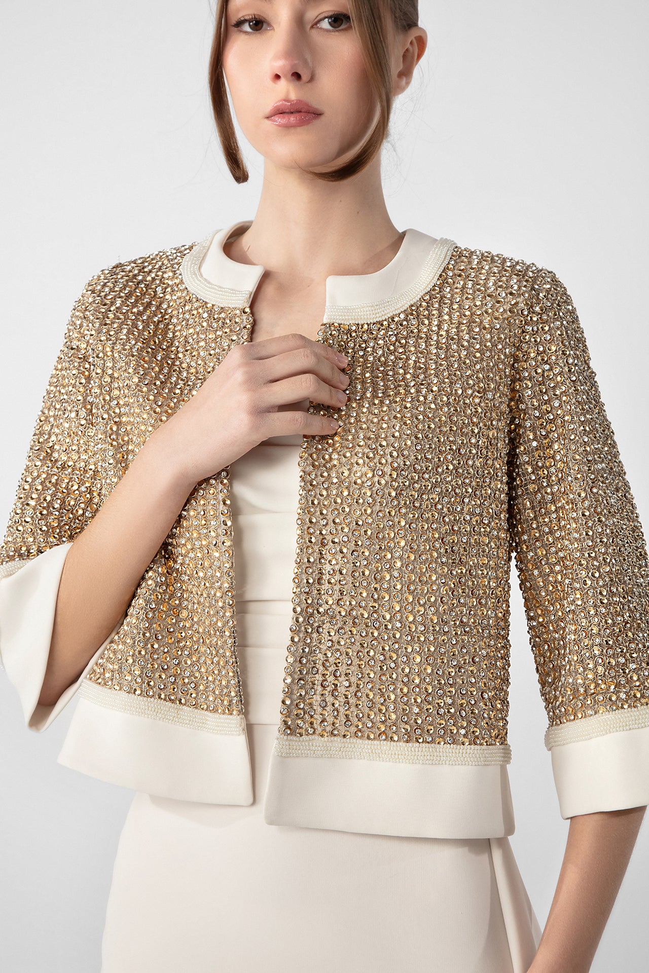 Crepe Dress with Hand-Embroidered Bolero