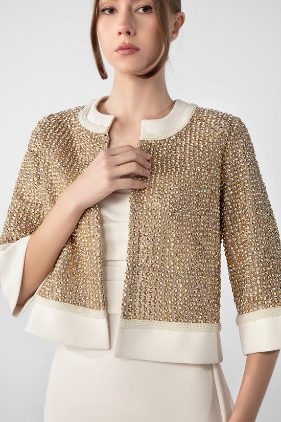 Crepe Dress with Hand-Embroidered Bolero