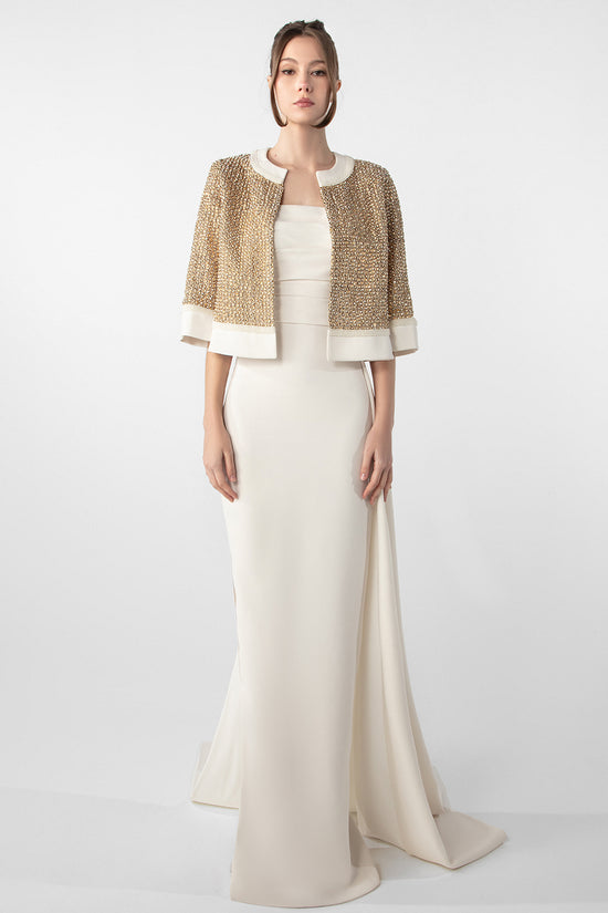 Crepe Dress with Hand-Embroidered Bolero