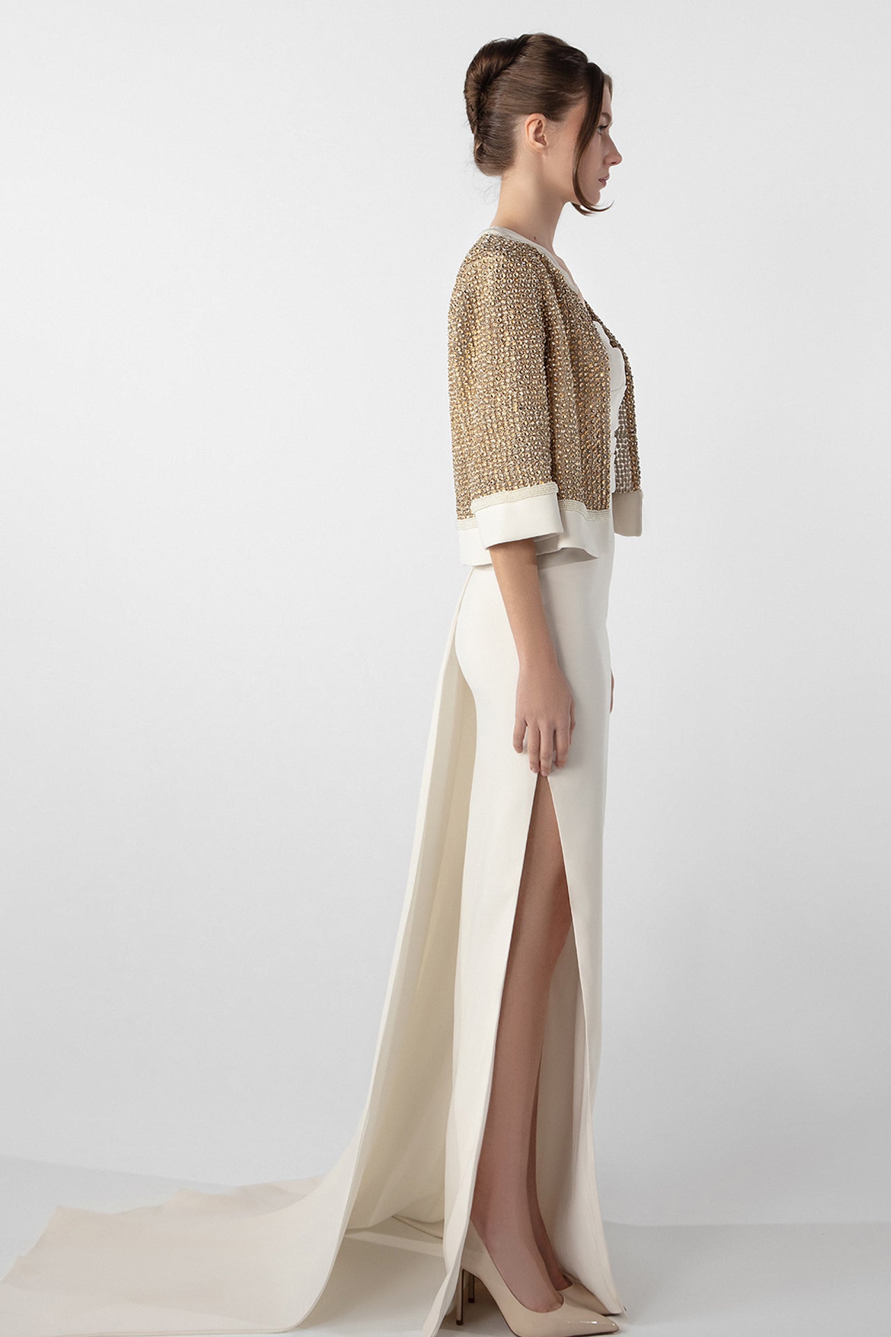 Crepe Dress with Hand-Embroidered Bolero