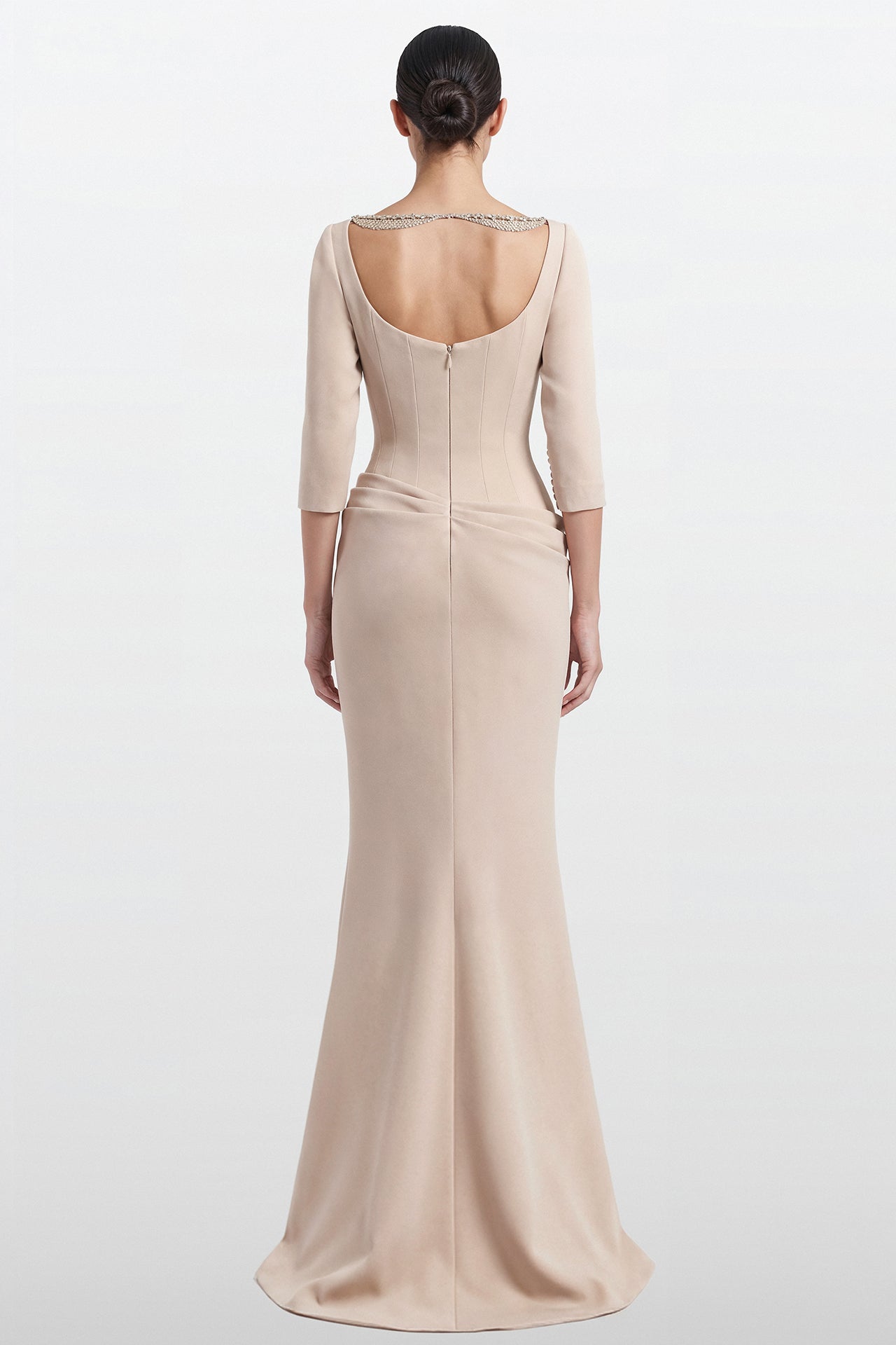 Crepe Gown with Swarovski Embroidered Bodice