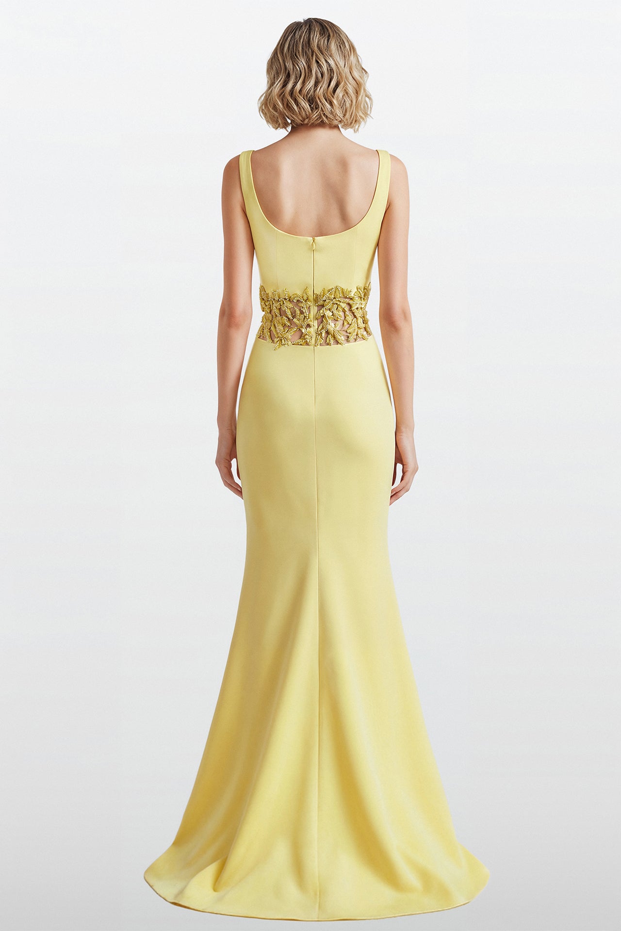 Fitted Gown with Embroidered Waist Detail