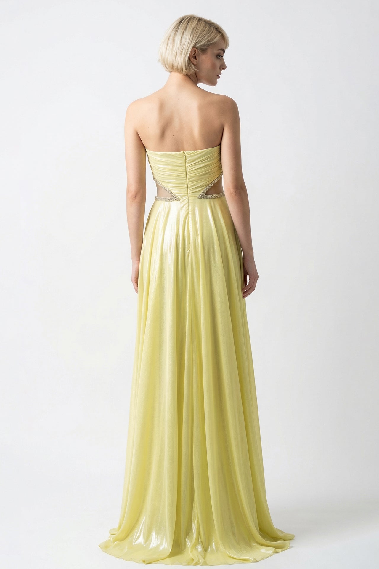 High-Neck Draped Chiffon Gown with Cape
