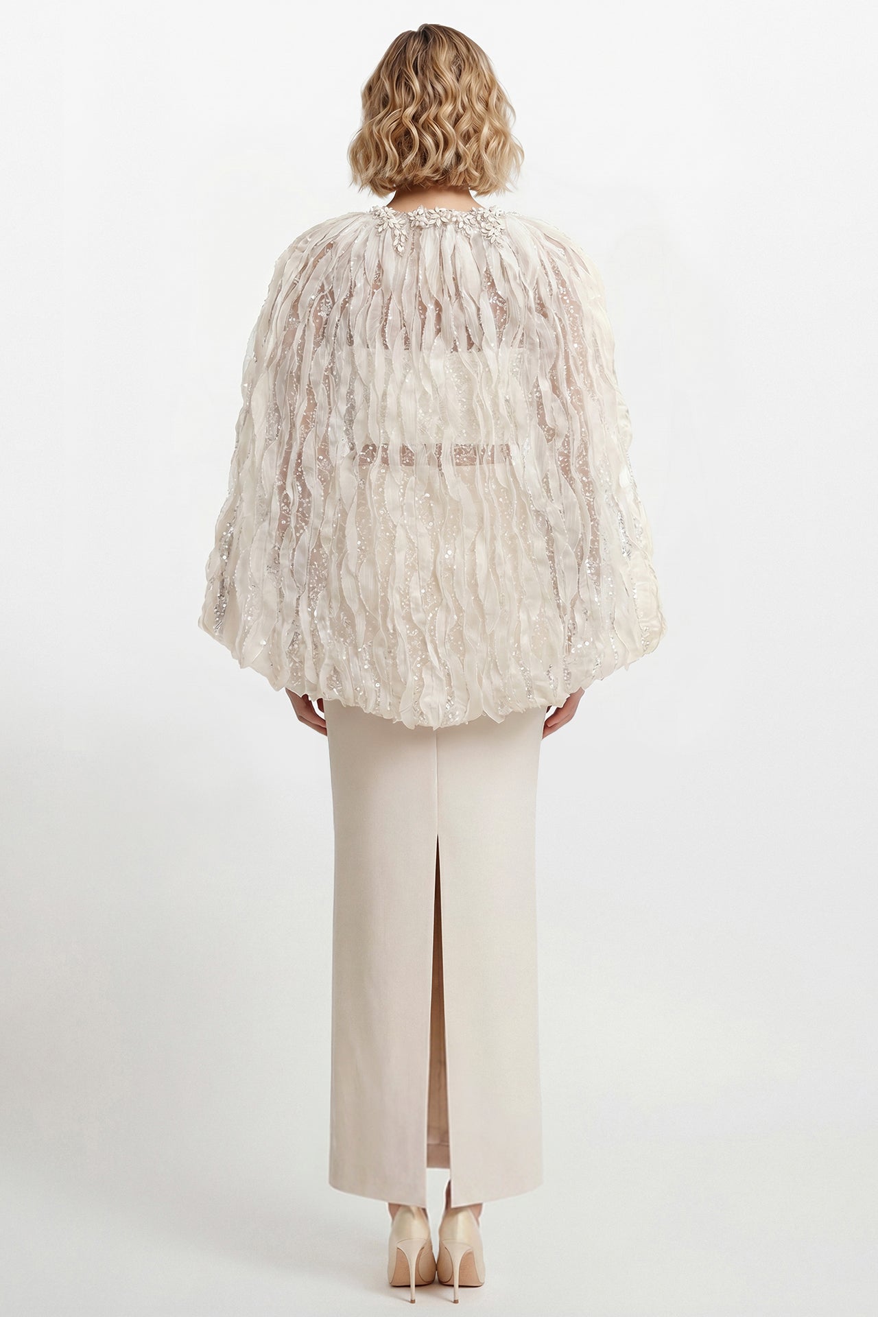 Embroidered Cape Jacket with Crepe Skirt