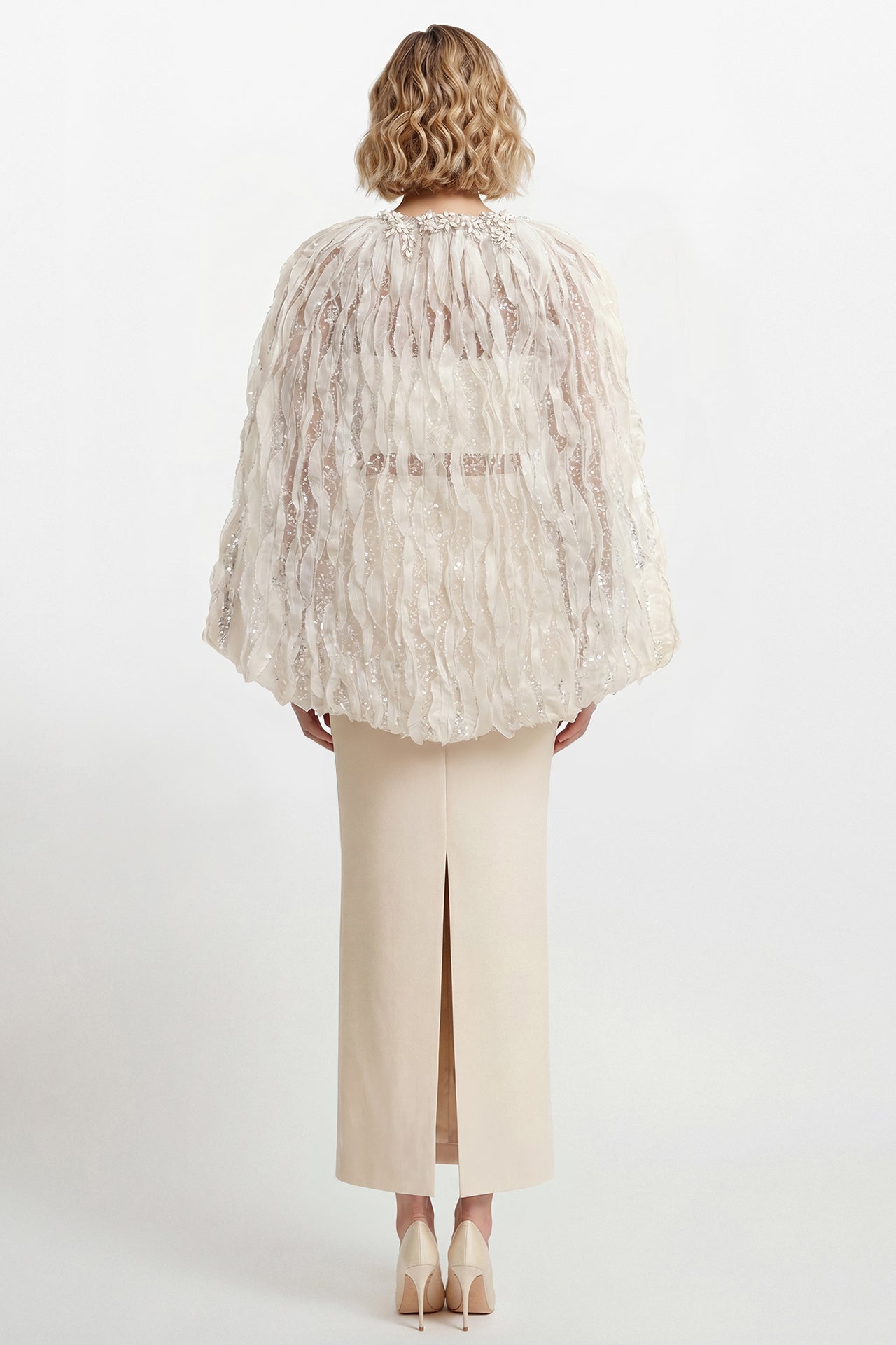 Embroidered Cape Jacket with Crepe Skirt