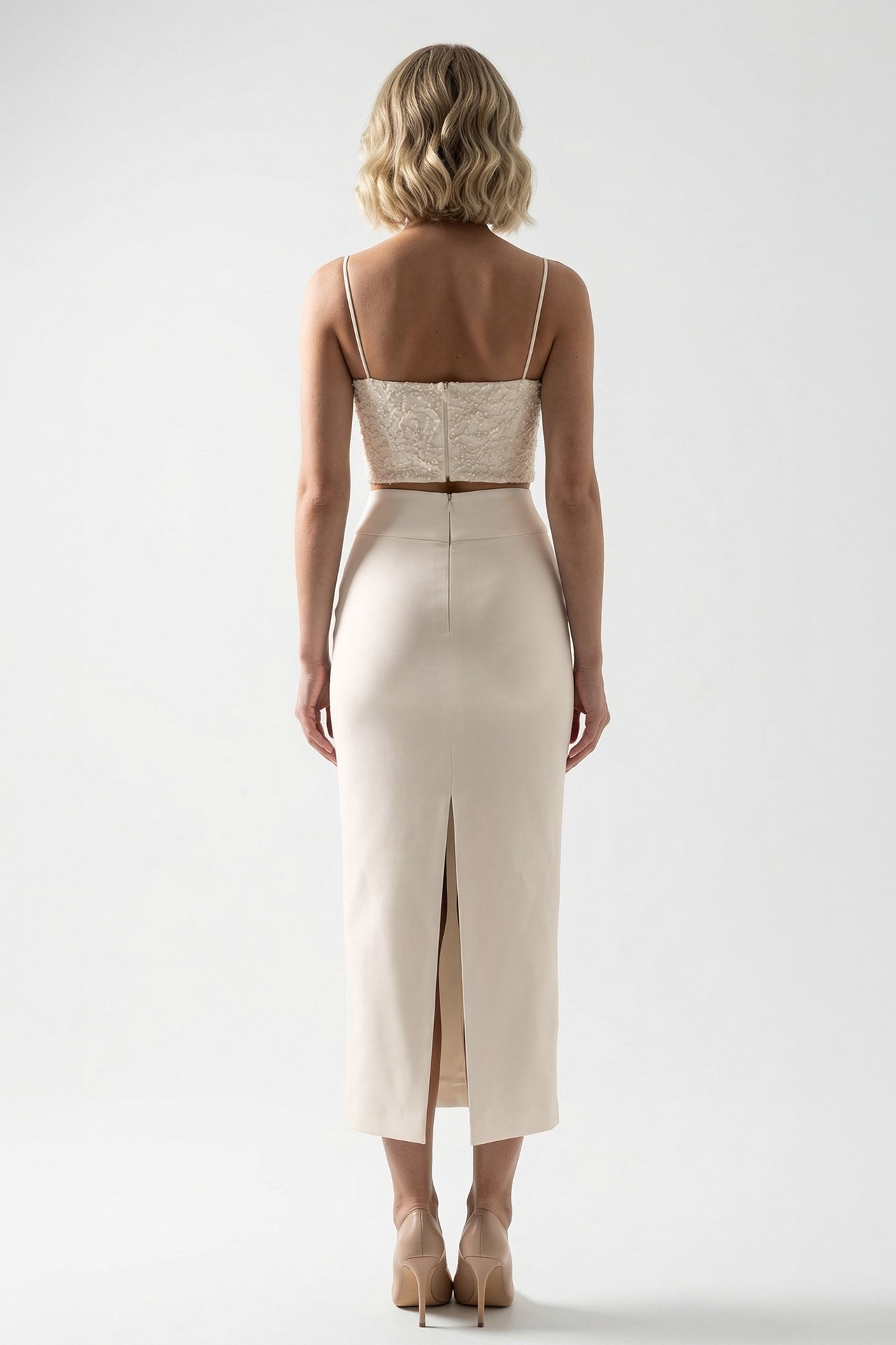 Embroidered Crop Top with Crepe Skirt