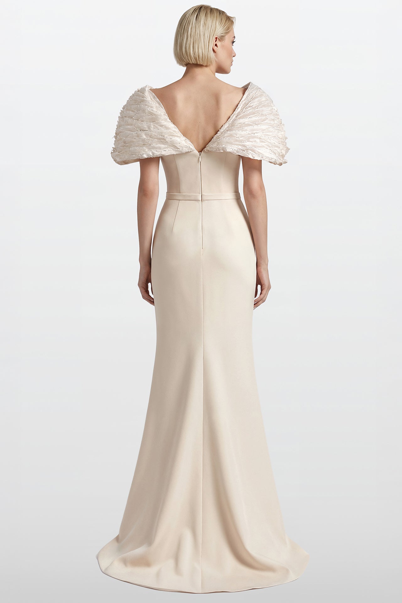 Embroidered Crepe Gown with Organza Cape