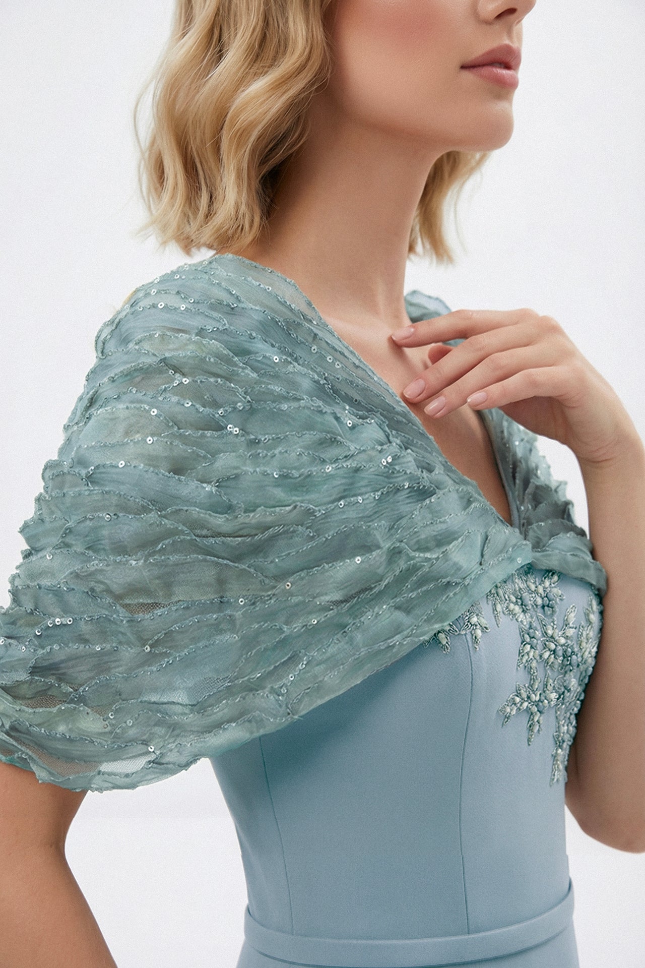 Sculpted Shoulder Crepe Column Gown