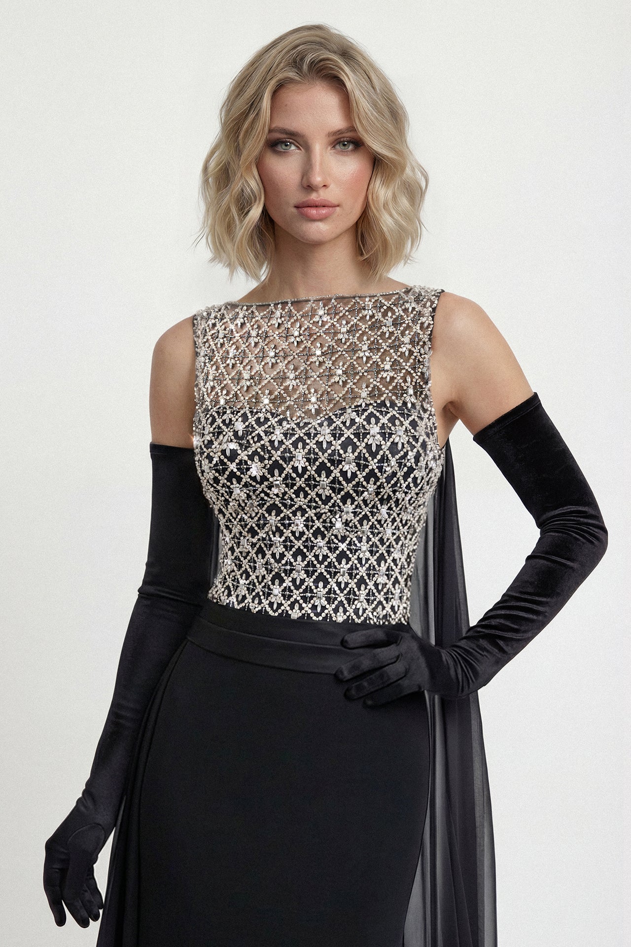 Swarovski Embroidered Crepe Gown