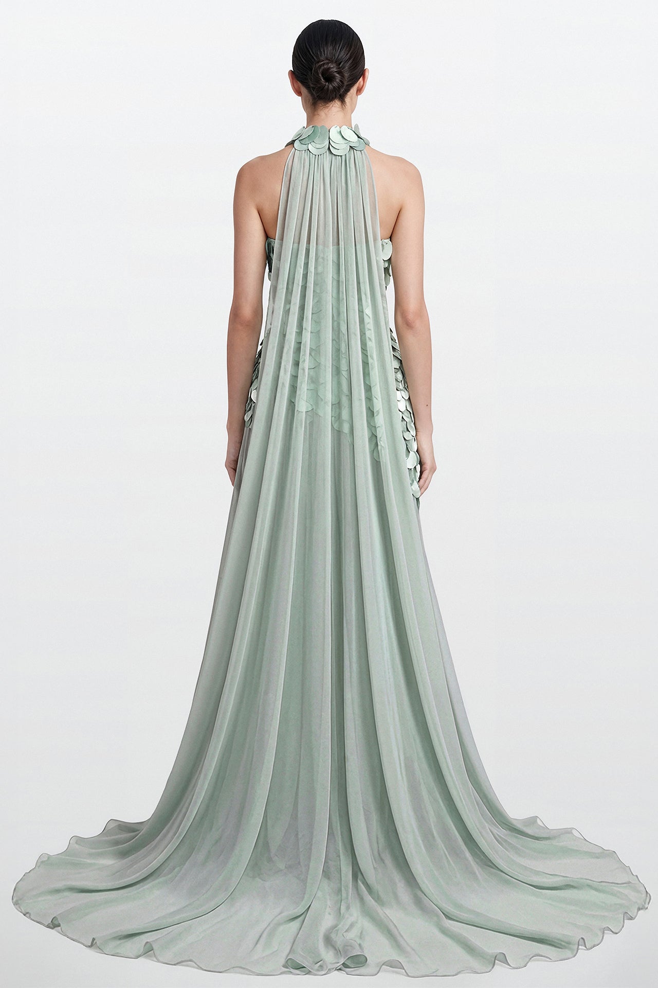 Halter Column Gown with Sculpted Embellished Bodice