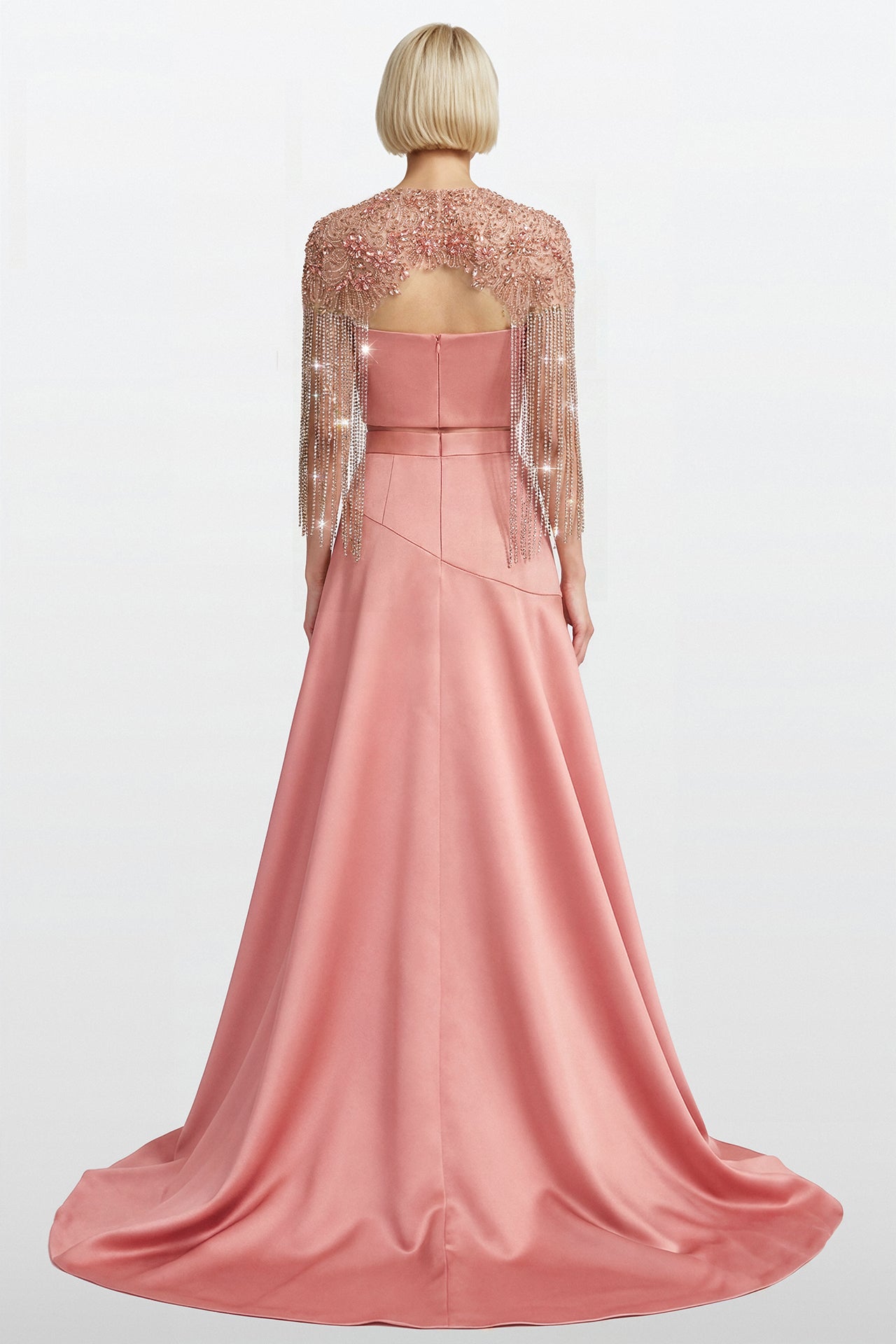 Embroidered Cape Top with Draped Slit Skirt