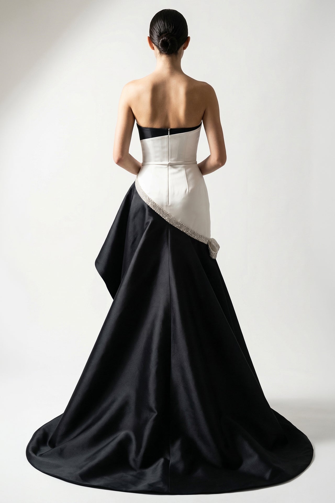 Asymmetric Draped Satin Gown