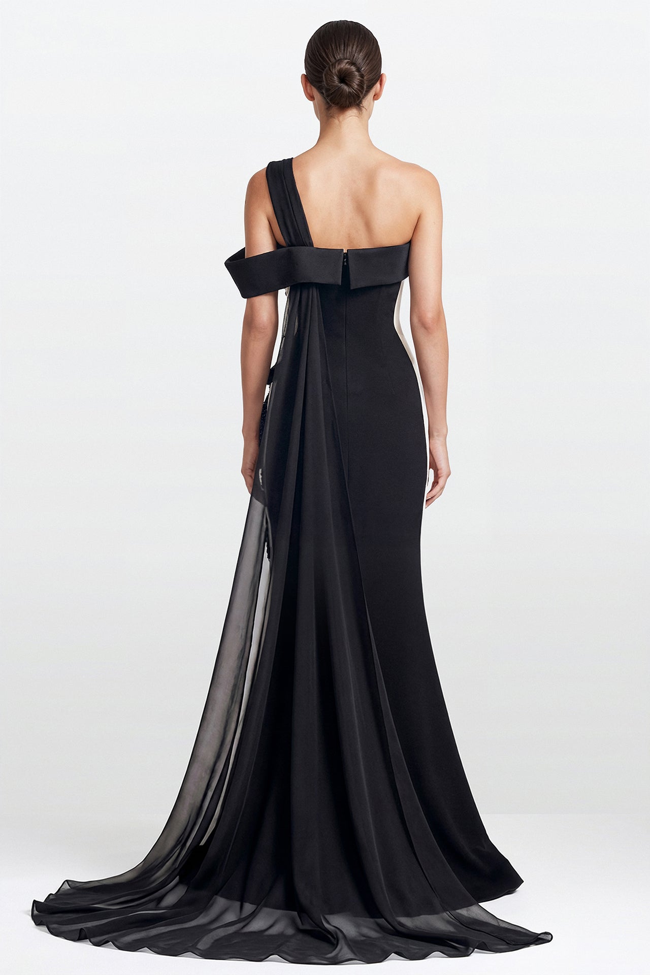 Asymmetrical Embroidered Crepe Gown