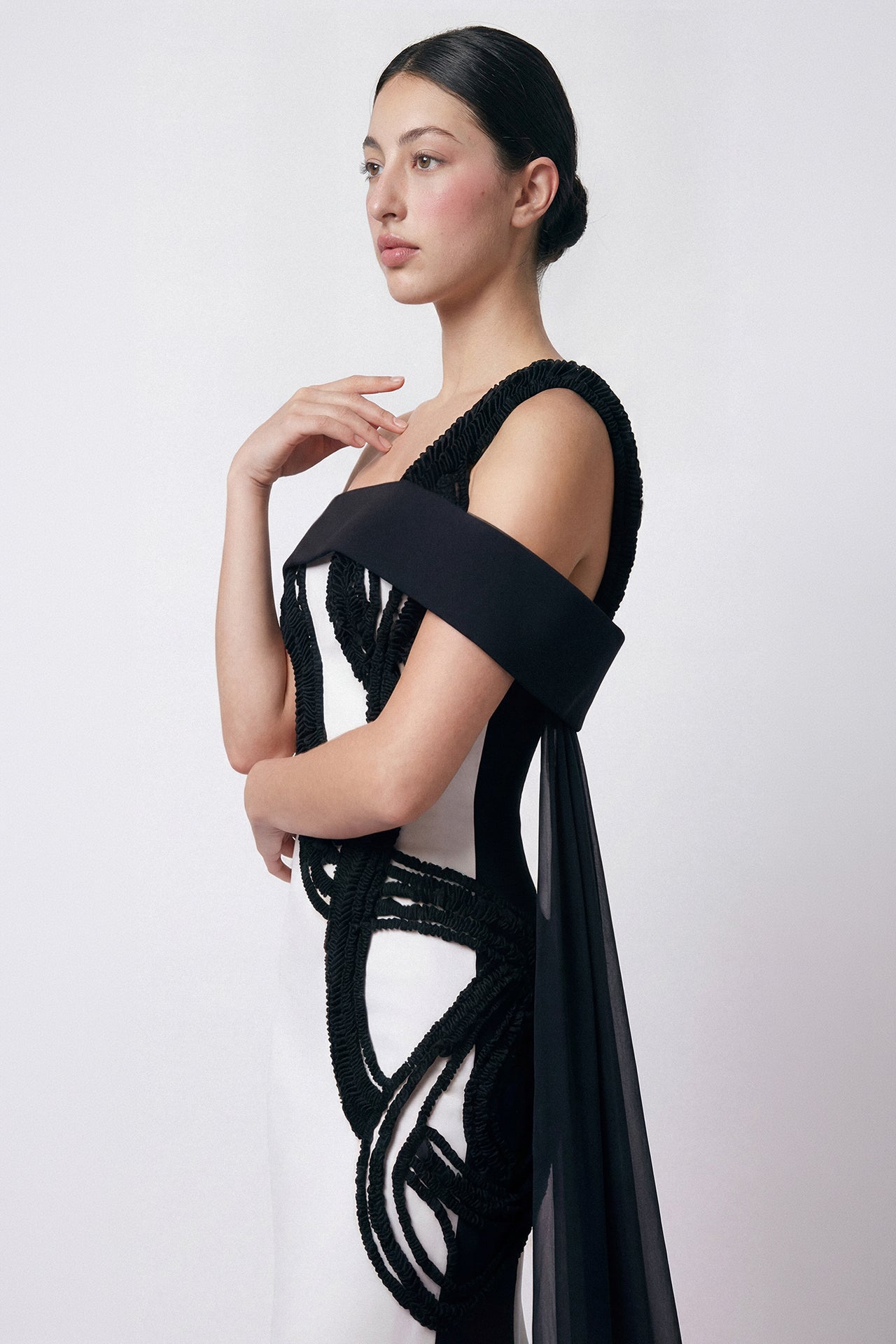 Asymmetrical Embroidered Crepe Gown