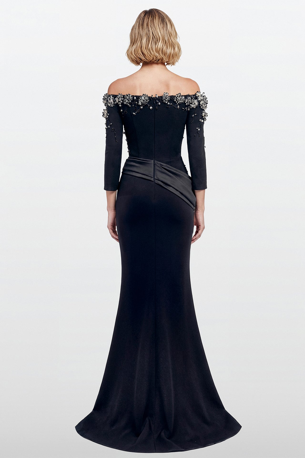 Off-Shoulder Embroidered Crepe Gown