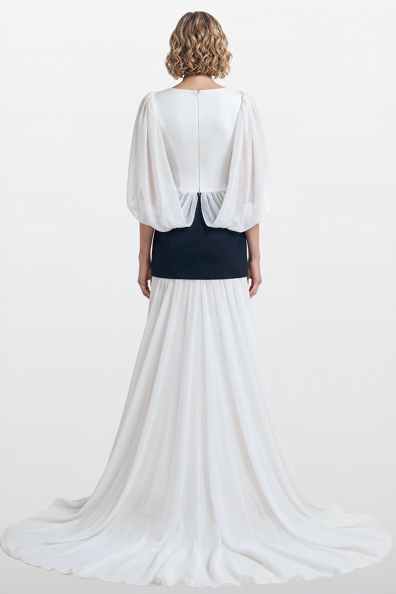 Embroidered Waist Cape Sleeve Gown