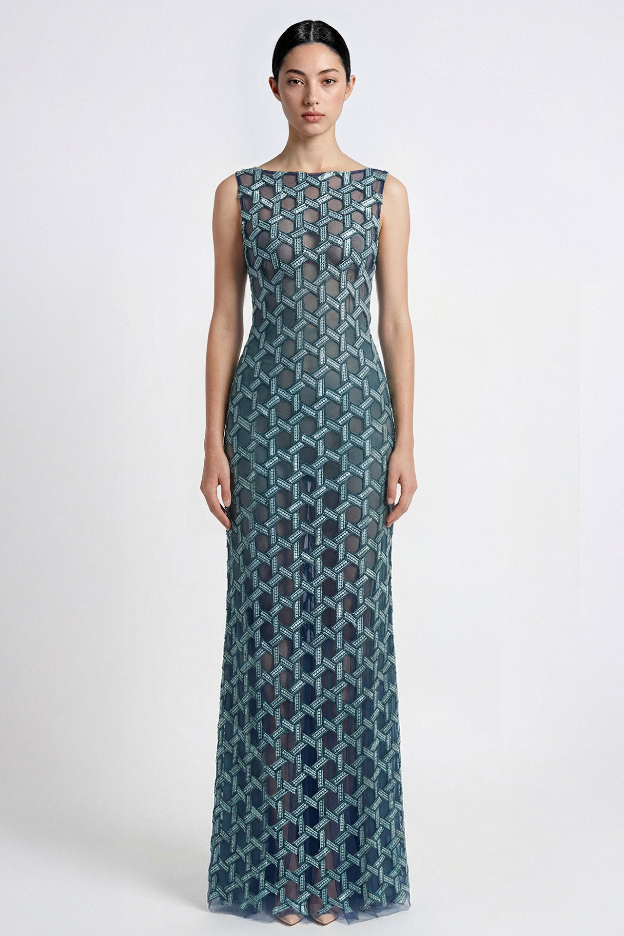 Embroidered Panel Gown with Chiffon Overskirt