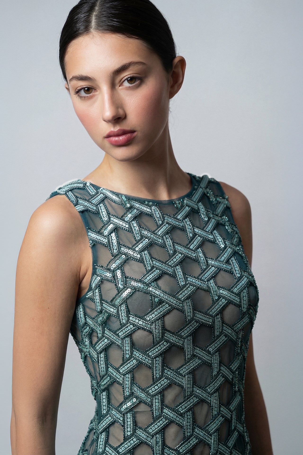 Embroidered Panel Gown with Chiffon Overskirt