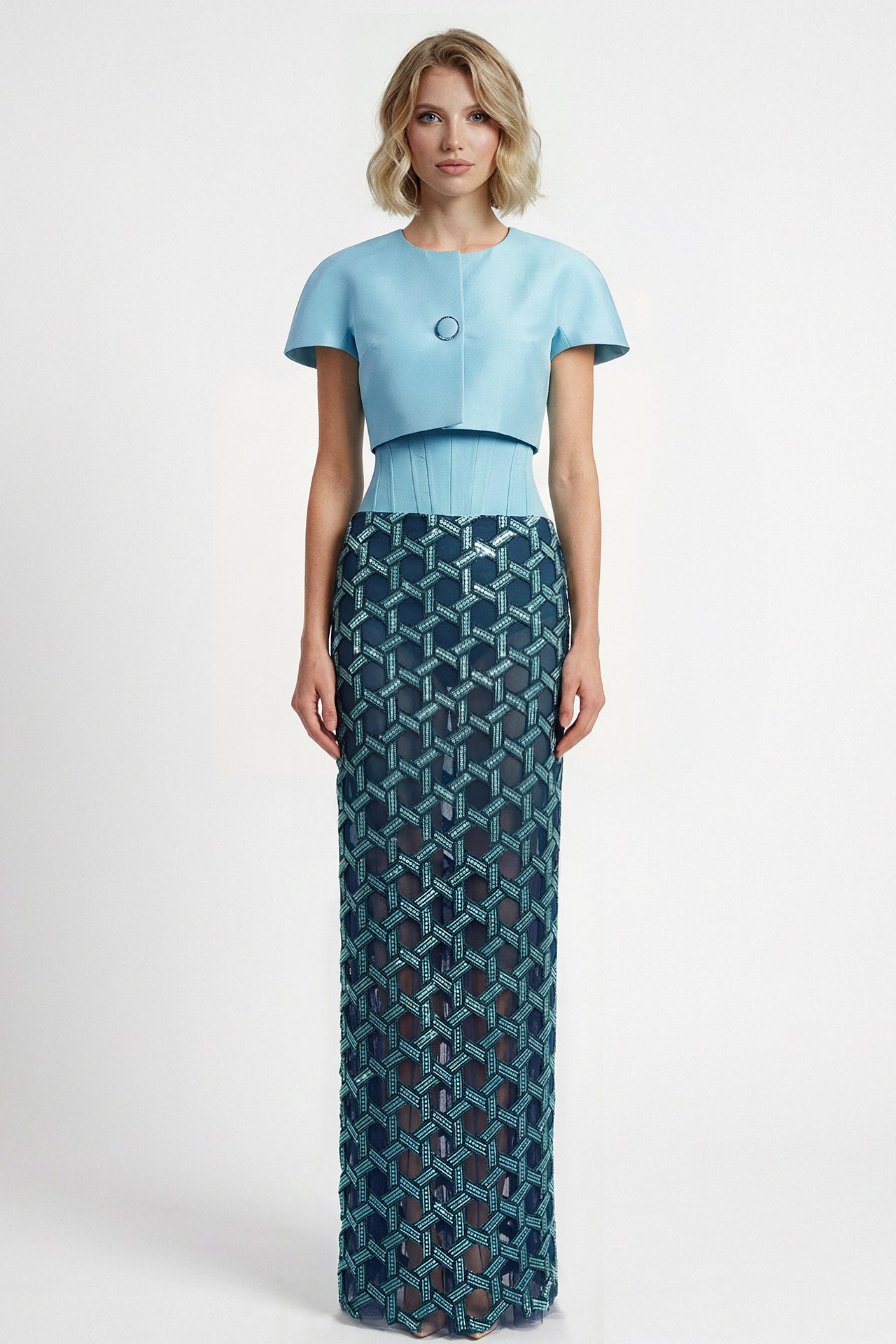 Structured Bodice Gown with Mikado Bolero