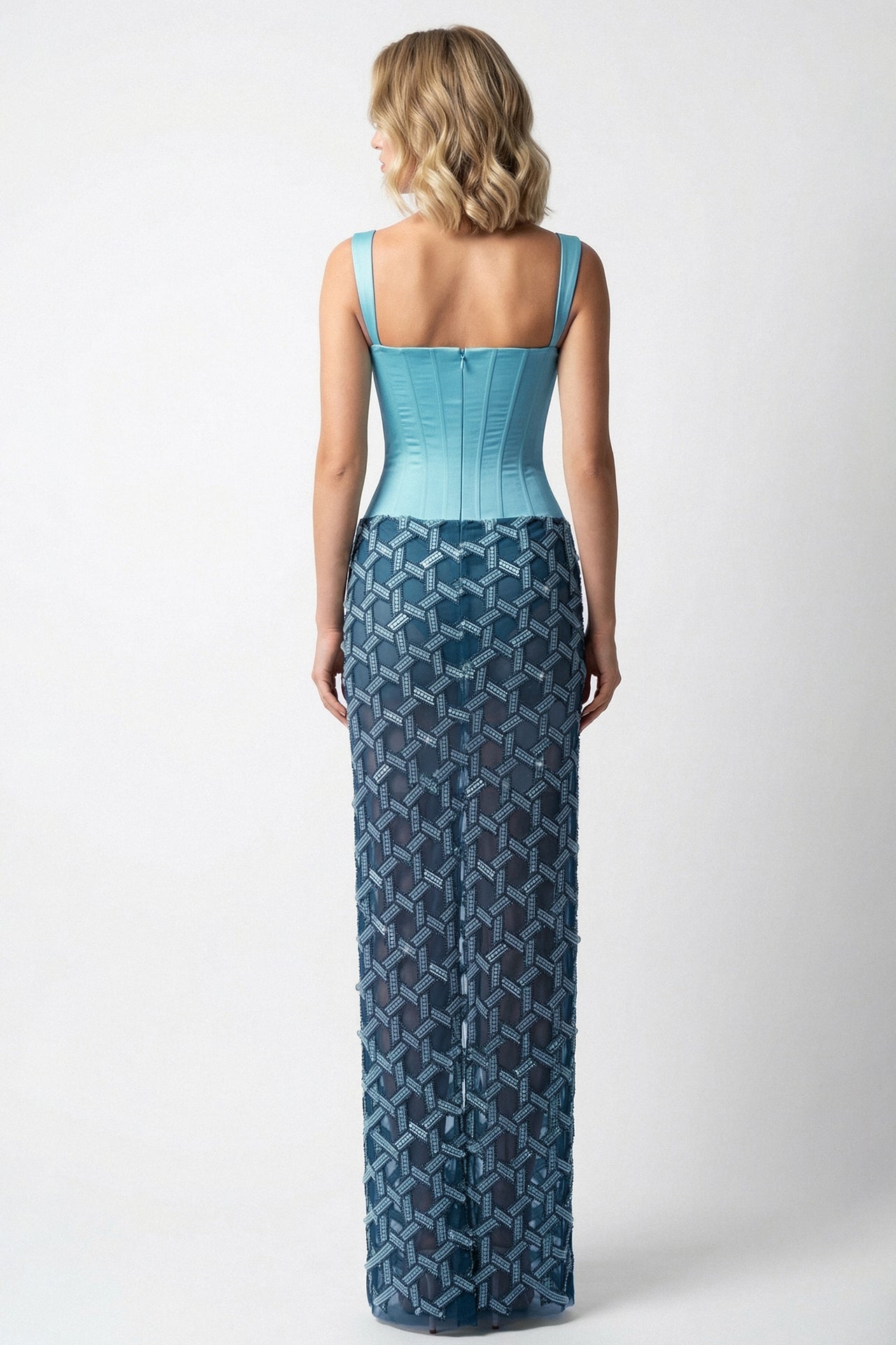 Structured Bodice Embroidered Skirt Gown